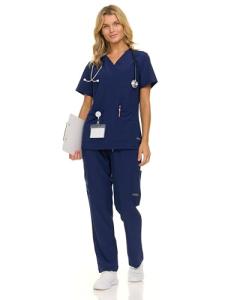 Nautica Scrubs for Women Set, 9 Pocket Breathable Scrub Sets For Woman Pants Tops, Comfortable Soft Stretch Womens Scrub Sets