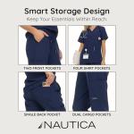 Nautica Scrubs for Women Set, 9 Pocket Breathable Scrub Sets For Woman Pants Tops, Comfortable Soft Stretch Womens Scrub Sets