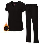 M&M SCRUBS Women's Breathable Cool Stretch Fabric Scrub Top and cargo Pant Set (Black, Large)