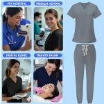 Mizzuco Scrubs Set for Women Nurse Uniform V-Neck Top and Drawstring Jogger Pants with Multi Pocket Nurse Workwear