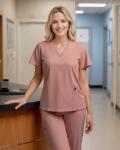 Eadflie Scrubs for Women Set - 8-Pocket V-Neck Scrub Uniform | Stretch Jogger Pants (Pink/M) | Medical Workwear for Nurses, Dentists, Pet Care