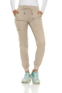 MediChic Medical Nursing Ribbed Scrub Joggers for Women - Stretch Jogger Scrub Knit Waist Bottoms with 6 Pockets, Easy Care Khaki