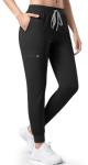 Medical Scrub Pants for Women, Soft Jogger Pant Scrub Bottoms with Zip Pocket Drawstring Mid-Rise Yoga Slim Cargo Pants Black