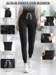 Medical Scrub Pants for Women, Soft Jogger Pant Scrub Bottoms with Zip Pocket Drawstring Mid-Rise Yoga Slim Cargo Pants Black