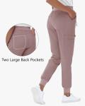 MIVEI High Waisted Jogger Style Scrub Pants for Women - 8 Pockets Medical Bottoms Tapered Yoga Waistband Ribbed Ankle Petite Cameo Pink