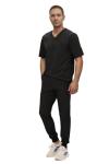 Monarch Uniforms Men's Jogger Scrub Set Tuck-in Scrubs for Men with Jogger Pants and One Pocket Top (Black,Large)