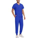 Men's Scrubs Set, Modern V-Neck Scrub Top & Jogger Pant with Pockets -Stretch, Moisture-Wicking Yoga Waistband, Anti-Wrinkle,Scrubs for Me 01-Royal Blue Large 1