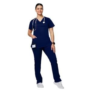 Uniforms World Alyssa Scrubs Set for Women — Classic fit Top & Straight Pants, Elastic Waistband, 7 Pockets, Anti-Wrinkle
