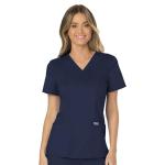 Cherokee Scrubs Top for Women Mock Wrap with 3 Pockets, Soft, 2-Way Stretch & Durable Fabric - WW610, S, Navy
