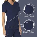 Cherokee Scrubs Top for Women Mock Wrap with 3 Pockets, Soft, 2-Way Stretch & Durable Fabric - WW610, S, Navy