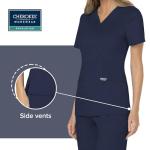 Cherokee Scrubs Top for Women Mock Wrap with 3 Pockets, Soft, 2-Way Stretch & Durable Fabric - WW610, S, Navy