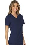Cherokee Scrubs Top for Women Mock Wrap with 3 Pockets, Soft, 2-Way Stretch & Durable Fabric - WW610, S, Navy