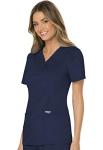 Cherokee Scrubs Top for Women Mock Wrap with 3 Pockets, Soft, 2-Way Stretch & Durable Fabric - WW610, S, Navy