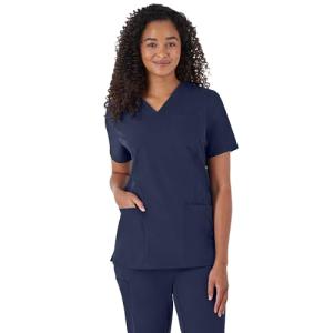 Hanes Womens Healthcare Top, Moisture-Wicking Stretch Shirts, Ribbed Back Panel Medical-Scrubs-Shirts, Athletic Navy, 2X US