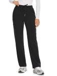 COZYFIT Straight Leg Scrub Pants for Women, Drawstring Soft Stretch, Anti-Wrinkle Women's Scrub Pants with 6 Pockets,Black,M