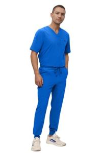 Monarch Uniforms Men's Jogger Scrub Set Tuck-in Scrubs for Men with Jogger Pants and One Pocket Top (Royal Blue,Medium)