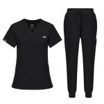 Kousenpu Women's Medical Scrubs Set - Stretch V-Neck Scrub Top & Yoga Jogger Pants with 12 Pockets Total (Black, Medium)