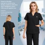 Kousenpu Women's Medical Scrubs Set - Stretch V-Neck Scrub Top & Yoga Jogger Pants with 12 Pockets Total (Black, Medium)