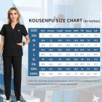 Kousenpu Women's Medical Scrubs Set - Stretch V-Neck Scrub Top & Yoga Jogger Pants with 12 Pockets Total (Black, Medium)