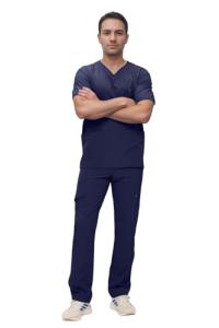 Monarch Uniforms Men's Scrub Set V-Neck Scrub Sets with Nine Large Pockets(Navy Blue,Medium)