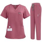 niaahinn Women's Scrub for Women V-Neck Top & Cargo Pants, Comfortable Scrub Set Stretch Fabric, 10 Pockets (S-XXL) (Pink,M)