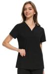 COZYFIT Medical Scrub Tops for Women - Soft Stretch,Curved V-Neck Scrub Tops with 3 Pockets,Black,L