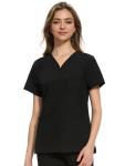 COZYFIT Medical Scrub Tops for Women - Soft Stretch,Curved V-Neck Scrub Tops with 3 Pockets,Black,L