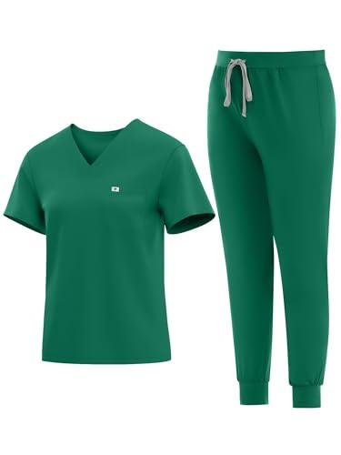 Eadflie Medical Scrubs Set for Women - Classic V-Neck Top & Jogger Pants with Stretch Nursing Uniform Scrub Suit