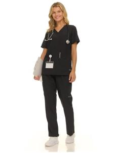 Nautica Scrubs for Women Set, 9 Pocket Breathable Scrub Sets For Woman Pants Tops, Comfortable Soft Stretch Womens Scrub Sets