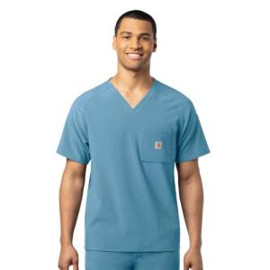 Carhartt Mens Micro Ripstop Chest Pocket Top Medical Scrubs Shirt, Azure Blue, Medium US
