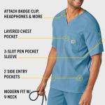 Carhartt Mens Micro Ripstop Chest Pocket Top Medical Scrubs Shirt, Azure Blue, Medium US