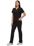 floralhue Scrubs for Women Set, Medical Women Scrubs, V-Neck Top and Straight Leg Pants with 11 Pockets (Relaxed Fit), Black, L