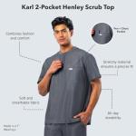 Peelz Karl Henley 2-Pocket Scrub Top for Men - Soft Stretch Fabric Men's Scrub Tops, 3-Button Design, Comfort Fit, Midnight, Medium
