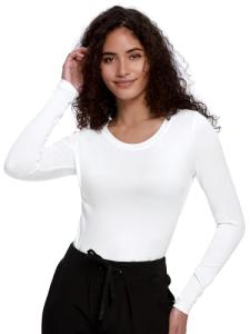 COZYFIT Underscrub Long Sleeve Women - Scrubs Undershirts for Nurse with Soft Fabric, Crew Neck Tee, White, M