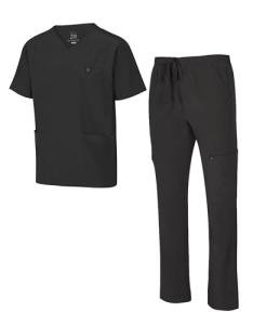 Natural Uniforms Mens Stretch Multi-Pocket Cargo Scrub Set (Black, Medium)