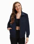 Tisfeer Navy Scrub Jacket for Women Zip Front Stand Collar Nurse Jacket Soft Long Sleeve Ladies Cozy Scrub Coats with 2 Pockets, Navy Blue, S