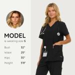 Nautica Womens Scrubs Tops, V-Neck Breathable Scrub Tops Women, 3 Pocket Stretch Fabric Scrubs for Women, Medical Scrub Shirt Black