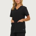 Nautica Womens Scrubs Tops, V-Neck Breathable Scrub Tops Women, 3 Pocket Stretch Fabric Scrubs for Women, Medical Scrub Shirt Black
