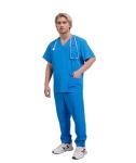Yoweenton Scrub for Men Scrubs Medical Uniform Man Scrubs Set Medical Scrubs Top and Pants，5-Pocket Top and 5 Pocket Pants
