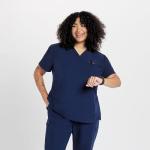 DOLAN Mayfair V-Neck Core Scrub Top, Womens Medical Scrub Top, 2-Pocket, Soft and Durable, Easy Care Navy