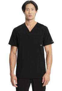 Cherokee Infinity V- Neck Men's Scrub Top with Rib Knit Back Panels CK900A, XL, Black