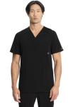 Cherokee Infinity V- Neck Men's Scrub Top with Rib Knit Back Panels CK900A, XL, Black