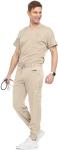 MediChic Men's Scrubs Set – Stretch V-Neck Workwear, 7-Pocket Jogger Pants, Flex Medical Uniforms, Khaki X-Large