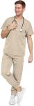 MediChic Men's Scrubs Set – Stretch V-Neck Workwear, 7-Pocket Jogger Pants, Flex Medical Uniforms, Khaki X-Large