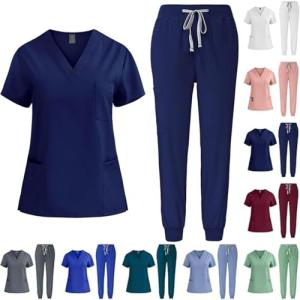 LIKEOULI women scrubs sets Scrubs for Women Set Stretch V-Neck Scrub Tops Jogger Pant Nursing Uniforms Scrubs Sets Breathable Casual Outfits scrubs for women set