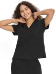 COZYFIT Scrub V-Neck Tops for Women, Soft Stretch Women's Tops Easy Care with 3 Pockets, Black, S