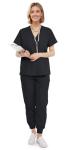 Eadflie Scrubs for Women Set - 8-Pocket V-Neck Scrub Uniform, Stretch Jogger Pants, Medical Workwear for Nurses, Pet Care (Black/M)