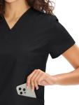 COZYFIT Scrub V-Neck Tops for Women, Soft Stretch Women's Tops Easy Care with 3 Pockets, Black, S