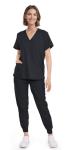 Eadflie Scrubs for Women Set - 8-Pocket V-Neck Scrub Uniform, Stretch Jogger Pants, Medical Workwear for Nurses, Pet Care (Black/M)