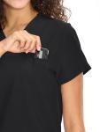 COZYFIT Scrub V-Neck Tops for Women, Soft Stretch Women's Tops Easy Care with 3 Pockets, Black, S